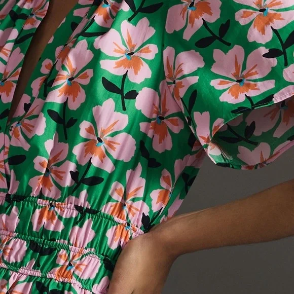 Anthropologie Somerset Mini Green Floral Dress 2X - Picture 6 of 16